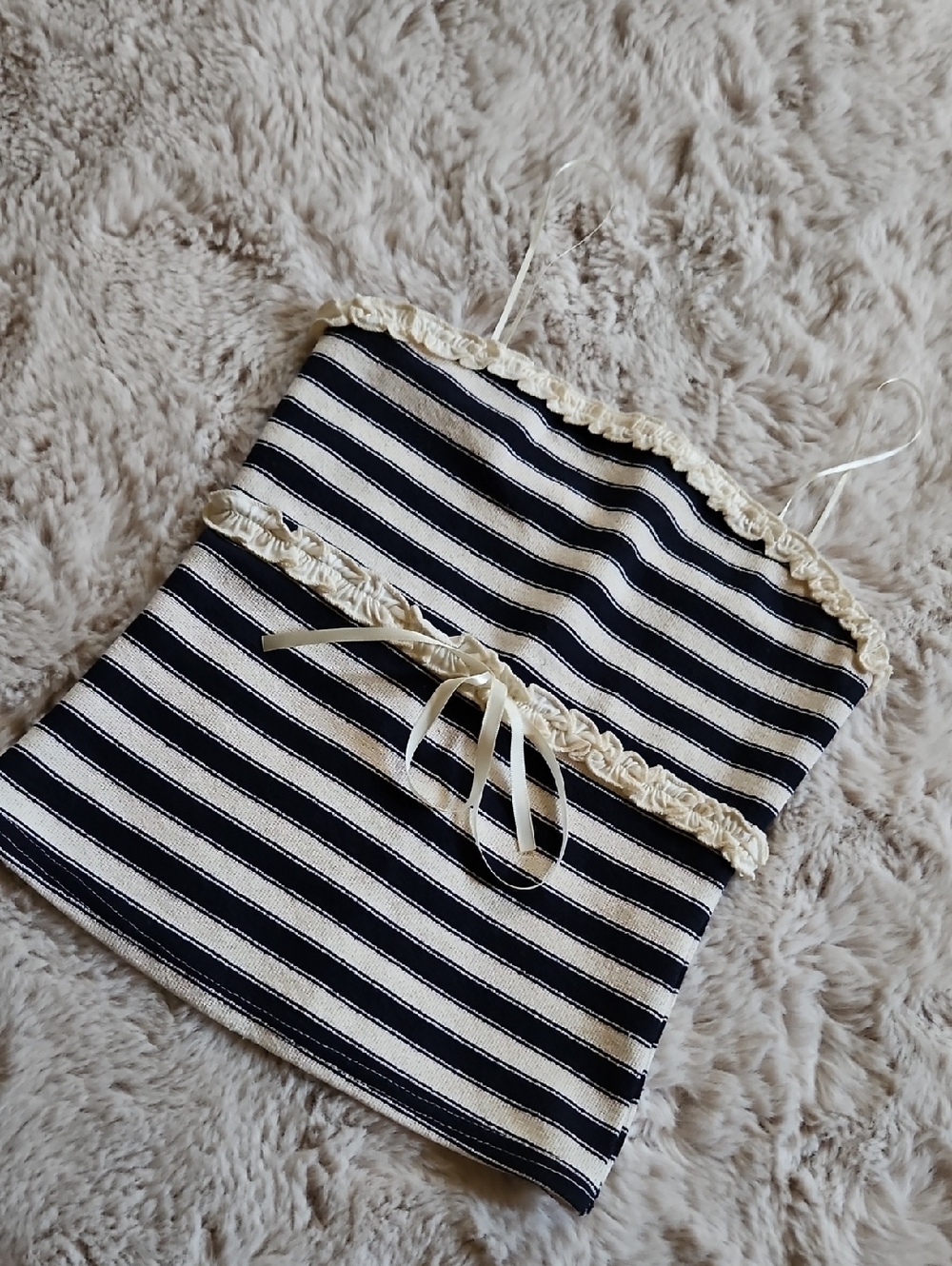 Striped Navy and Cream Spaghetti Strap Tank Top